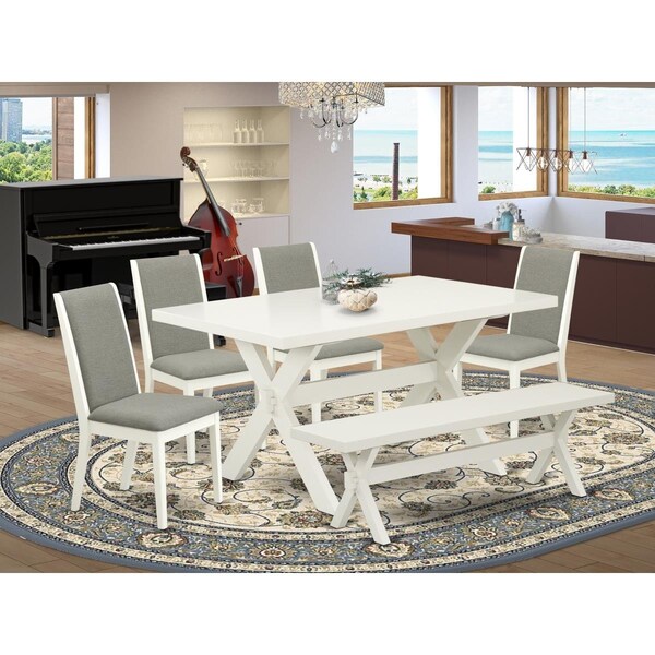 East West Furniture 6 Piece X-Style Beautiful Dinette Set - Linen White X026LA206-6 - main